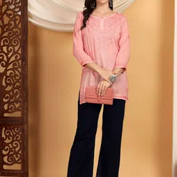 Poshak Chikan Studio Floral Embroidered Chikankari Modal Chikankari Kurti-picture-32