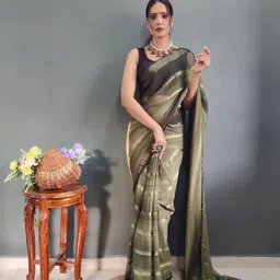 KAYOMMI Women Striped Zari Pure Chiffon Ready to Wear Saree-image-56
