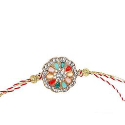 Kaameri Bazaar Studded & Beaded Thread Rakhi With Pooja Coin Greeting Card & Roli Chawal-image-17