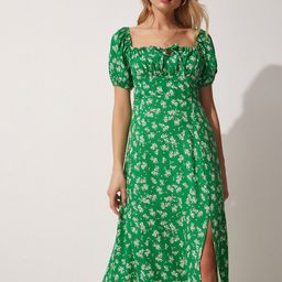 Happiness istanbul Floral Print Off-Shoulder Puff Sleeve A-Line Midi Dress-image-14