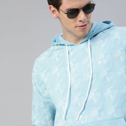 WROGN Men Blue & White Self Design Hooded Sweatshirt-image-100