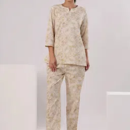 SAY Cream Printed Pyjamas Set-image-63