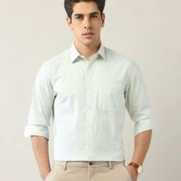 Arrow Green Cotton Regular Fit Geometric Formal Shirt-image-96
