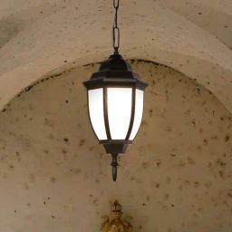 FOS LIGHTING Victorian Black Aluminum Outdoor Hanging Lantern with White Acrylic Panes-63