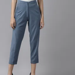 KASSUALLY Women Blue Solid Peg Trousers-image-60