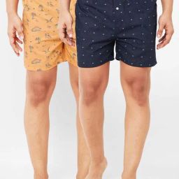 Urban Scottish Beige & Blue Regular Fit Printed Boxers - Pack Of 2-image-93