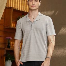 Campus Sutra Grey Regular Fit Self Pattern Polo T-Shirt-image-37