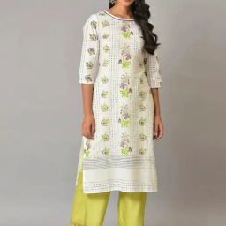 W White Cotton Printed Straight Kurta-picture-18