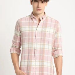 The Bear House Pink Cotton Slim Fit Checks Shirt-image-84