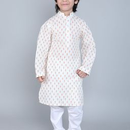 Little Clothings Boys Floral Printed Mandarin Collar Pure Cotton Kurta with Churidar-picture-13