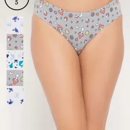 Clovia Cotton Pack of 5 Low Waist Printed Thong with Inner Elastic image 1