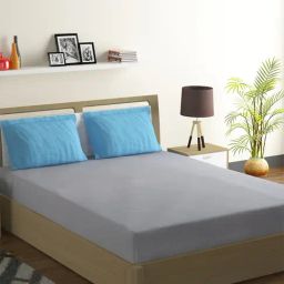 Swayam Pure Magic Geometric Grey & Blue 144 TC Cotton King Bedsheet with 2 Pillow covers-image-54