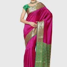 Banarasi Silk Works Purple & Green Woven Saree With Unstitched Blouse-picture-33