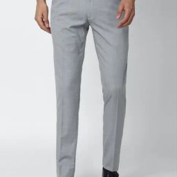 Van Heusen Grey Slim Fit Checks Flat Front Trousers-image-16