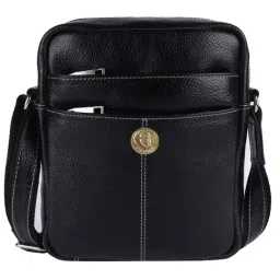 HiLEDER Black Textured Small Leather 6.5 inch Cross Body Bag-image-91