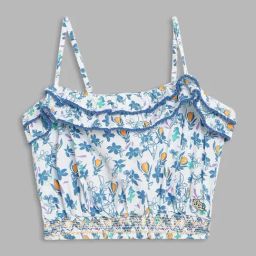 Elle Kids White & Blue Cotton Floral Print Top-image-62