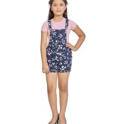 Peppermint Kids Navy & Pink Floral Print Dungaree-image-32