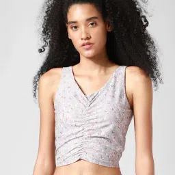 Only Grey V Neck Printed Crop Top-image-26