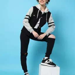 Campus Sutra Black Cotton Color-Block Denim Jacket-image-83