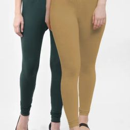 Gracit Green & Skin Mid Rise Leggings - Pack Of 2-image-79