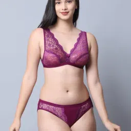 Gracit Purple Self Pattern Bra Panty Set-image-14