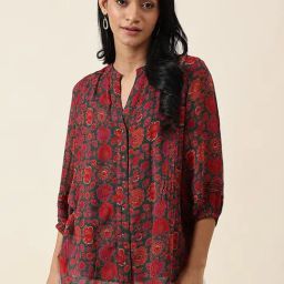 Fabindia Red & Green Printed Shirt-image-1