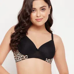 Clovia Black & Beige Printed Full Coverage T-Shirt Bra-image-84