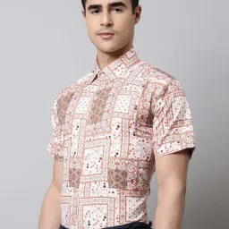 Jainish Peach Cotton Regular Fit Printed Shirts-image-80
