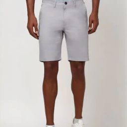 Peter England Grey Cotton Regular Fit Texture Shorts-picture-1