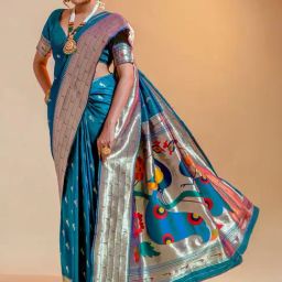 Satrani Blue Silk Woven Saree With Unstitched Blouse-image-55