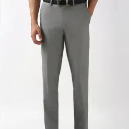 Peter England Grey Slim Fit Texture Trousers-image-62
