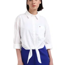 Tommy Hilfiger White Organic Cotton Solid Women Shirt-picture-9