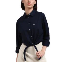 Tommy Hilfiger Navy Blue Organic Cotton Solid Women Shirt-image-6
