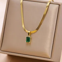 GOLDIWALA Gold-Plated Artifical Stone Studded Stainless Steel Pendant With Chain-56