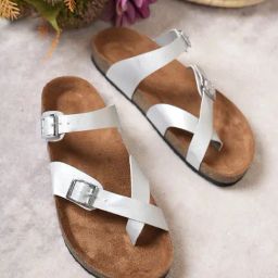 Mozafia Women's Silver Cross Strap Sandals-image-66
