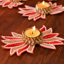 Aapno Rajasthan Red & White 2 Pieces Lotus Shaped Candle Holders-image-33