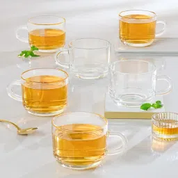 borosil Borosil¿ Chai Time Mug Set 210 ml with Borosilicate Glass (Transparent, Set of 6) image 1