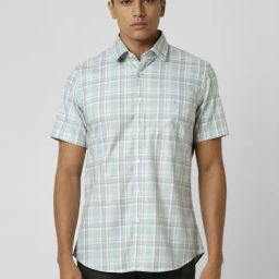 Van Heusen Green Cotton Slim Fit Checks Shirt-picture-20