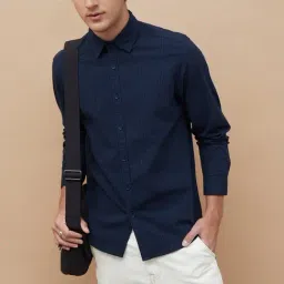Fame Forever By Lifestyle Blue Cotton Slim Fit Striped Shirt-picture-10