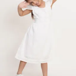 Creative Kid'S Girls White Cotton Regular Fit Printed Dress-image-33