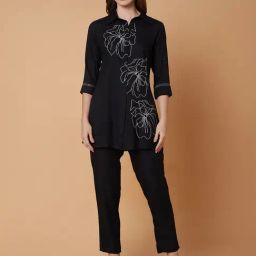 SHOWOFF Black Embroidered Tunic With Trousers-image-43