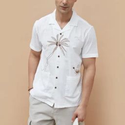Code By Lifestyle White Cotton Regular Fit Embroidered Shirt-image-90