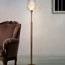 FOS LIGHTING Mid-Century Golden Floor Lamp with Cut Glass Egg-Shaped Shade-62