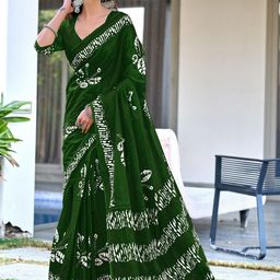 Moda Rapido Women Pure Cotton Designer Block Print Saree With Blouse Piece-picture-6