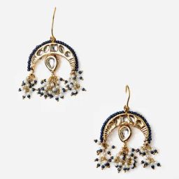 Dugran By Dugristyle Blue, Gold,and Cream Drop Earrings with Kundan & Pearls-image-42