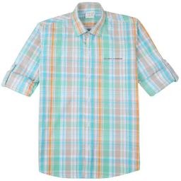Cavio Boys Orange Cotton Comfort Fit Chequered Shirt-image-47
