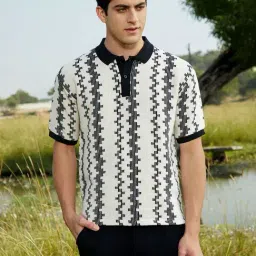Campus Sutra White & Black Regular Fit Self Pattern Polo T-Shirt-picture-46