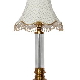 FOS LIGHTING Golden Table Lamp with Fluted Glass Pillar and Scalloped Zigzag Shade image 2