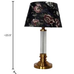 FOS LIGHTING Black Embroidered Table Lamp with Fluted Glass Pillar image 5