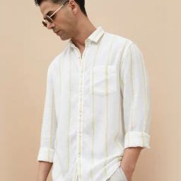 Code By Lifestyle White Regular Fit Striped Shirt-image-87